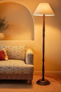 Traditional Wooden Floor Lamp White Fabric Empire Shade LED Warm <b>Light</b> 2700K E26 Base Residential Use - Product Image 5