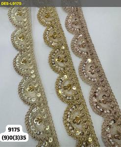 Encaje de lujo con lentejuelas y perlas, bordado a mano, elegante, con cinta y borde, para sari y dupatta, 100% artesanal - Product Image 2