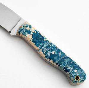 Couteau utilitaire extérieur en acier forgé artisanal de qualité supérieure avec manche en résine bleue tourbillonnante - Product Image 3