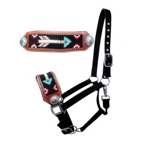 Adjustable Black Nylon Rope <b>Halter</b> With Beaded Leather Nose & Copper Stud Work Top Indian Supplier Wholesale Manufacturer - Product Image 5