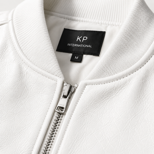 Blouson de moto blanc pour femme en cuir véritable imperméable réversible écologique col montant manches longues poche plaquée fermeture éclair - Product Image 3