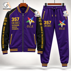 Ensemble de survêtement d'été 2-en-1 pour femme, violet, zippé, écoresponsable, 100 % coton, col montant, veste et pantalon, de la Légion des Chevaliers d'Orient - Product Image 4