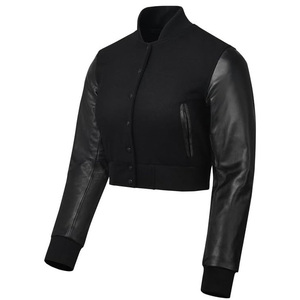 Veste universitaire courte pour femme, personnalisée en usine, en mélange de laine premium, style baseball, service d'échantillonnage disponible en ligne - Product Image 2