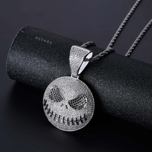 Pendentif Moissanite Jack Skellington, Pendentif Crâne Moissanite Halloween, Pendentif Crâne en Argent 925 Fait Main, Pendentif Hip Hop Iced - Product Image 4