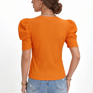 Nuevo Diseño 2026, Top Corto para Mujer, Blusa Casual Elegante, Personalizable con Logotipo, Camiseta de Mujer con Estampado DTG y Mangas Abullonadas - Product Image 2