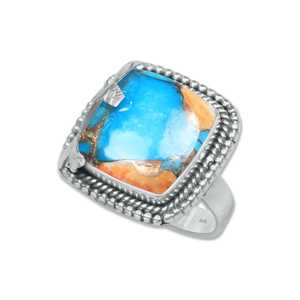 Precio al por mayor: Anillo Boho Chic de Plata 925 con Turquesa en Forma de Cojín de Ostra Espinosa, el más vendido y proveedor de dropshipping para tiendas en línea. - Product Image 4