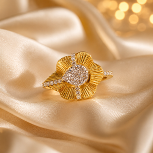 Premium 14K <b>Gold</b> Designer Floral <b>Ring</b> with Diamond Look Stones Stylish Wedding Jewelry for Women Buyers - Product Image 2