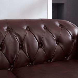 Divano Chesterfield Classico Bordeaux da 220 cm in Ecopelle PU Imbottito per Soggiorno con Contenitore e Design Trapuntato - Product Image 5