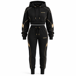 Women Winter Fleece Tracksuit Hood Crop Sets Embroidery <b>Patchwork</b> Rhinestone Lightweight Two Piece Streetwear Solid Breathable - Product Image 2
