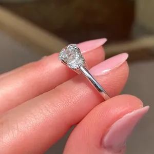 Moissanite Three Stone Vintage Engagement <b>Ring</b> <b>925</b> Sterling <b>Silver</b> White Gold Plated D Color VVS1 Princess Cut Prong Setting - Product Image 3