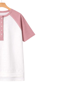 Women White Dusty Pink Raglan Sleeve Henley T Shirt Cotton Blend Short Sleeve Casual Summer <b>Top</b> Comfortable Lightweight Tee Wear - Product Image 4