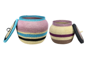 <b>Plant</b> Fiber Storage <b>Basket</b> Bowl Shape Eco-Friendly Folk Art Multi-Purpose Neatening Container with Lid - Product Image 2