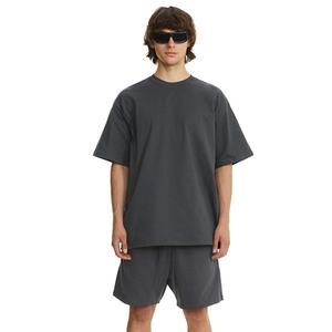 T-shirt uni épais à col ras du cou, coupe oversize, impression personnalisée, épaules tombantes, respirant, en coton 220 GSM, pour hommes - Product Image 1