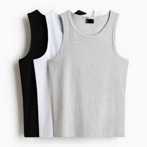 Men's Breathable 100% Cotton <b>Tank</b> <b>Tops</b> Solid Color O-Neck Casual Gym Wear Workout Knitted Plain Dyed Black <b>White</b> Gray - Product Image 1
