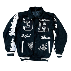 Blouson universitaire homme personnalisable en laine et cuir de haute qualité, coupe-vent, streetwear d'hiver, style bomber sportif avec broderie chenille - Product Image 1