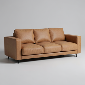 โซฟาหนังวัวแท้สไตล์โมเดิร์นกลางศตวรรษ ระดับพรีเมียม 3 ที่นั่ง สีน้ำตาล สำหรับห้องนั่งเล่น พร้อมฐานโครงไม้ - Product Image 1