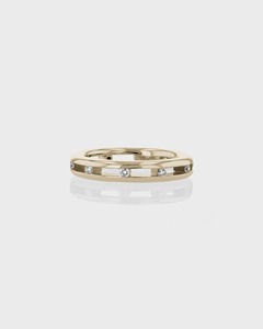 0.21 CT Other Lab Diamond 7-<b>Stone</b> Tension Set IGI Certified Minimalist 14k Yellow Gold Floating Accents Wedding Band 5.5MM Ring - Product Image 1