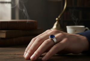 925 Sterling <b>Silver</b> Rhodium Plated Classic Bezel Setting Blue Sapphire Look Fine <b>Adjustable</b> Eternity Band Wedding <b>Ring</b> for Gift - Product Image 3