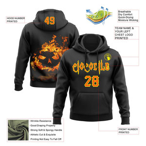 Hooded Sweatshirt <b>Men</b> Halloween Pumpkin Print <b>Black</b> Orange Checkered Design Sublimation Regular Fit Autumn Casual Wear - Product Image 5
