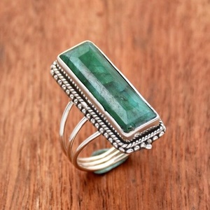 925 Sterling <b>Silver</b> <b>Emerald</b> Gemstone <b>Ring</b> Handmade Filigree Triple Band May Birthstone Jewelry - Product Image 4