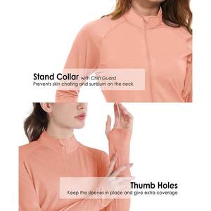 Blusa de punto coral para mujer, manga larga, con cremallera, de secado rápido, color liso, largo regular, cuello alto, para primavera - Product Image 5