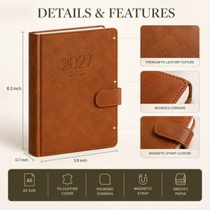 Carnet de notes à couverture rigide en cuir PU avec logo personnalisé, imitation cuir cousu, agenda créatif de luxe 2027 - Product Image 1