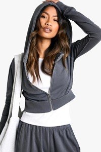 Conjunto Deportivo Personalizado para Mujer, Sudadera Corta con Capucha y Cremallera, Pantalones Largos, Color Gris Sólido, Transpirable, Ligero, de Algodón - Product Image 6