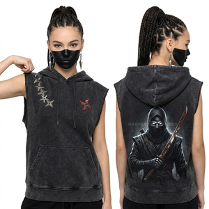 Custom Acid Wash Charcoal <b>Hoodie</b> Women Oversized Streetwear Pullover Afterlife Zombie Silhouette Graphic Print <b>Gothic</b> Apparel - Product Image 4