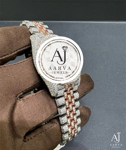 Reloj Mecánico de Dos Tonos con Bisel de Cristal, Estilo Diamante, Correa de Eslabones, Reloj de Pulsera para Hombre - Product Image 2
