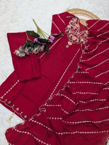 Designer Chanderi <b>Silk</b> <b>Kurta</b> Set with Heavy Embroidery & Dupatta – Premium Traditional Outfit - Product Image 4