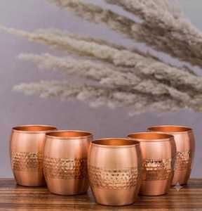 Copper Drinking Cups Set Of 5 Vintage Hammered Design Round Metal Cups For Indoor Use - Product Image 1