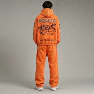 Conjunto Deportivo de Sudadera con Capucha y Pantalones Deportivos Extra Grandes para Hombre, Color Naranja, Estilo Motorsport, One Apex Racing Streetwear, 2 Piezas - Product Image 2