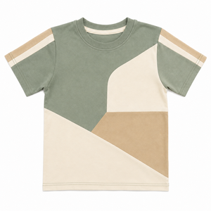 เสื้อยืดเด็กผู้ชาย คอตตอน 100% สีสันตัดกัน ทรงปกติ แขนสั้น คอกลม สไตล์ลำลอง สำหรับฤดูร้อน เสื้อผ้าเด็กแนวสตรีท รับผลิตแบบ OEM ODM ขายส่ง น้ำหนัก 210 กรัม - Product Image 5