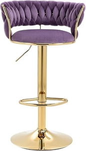 Jasmoder Modern Purple Velvet Swivel <b>Bar</b> <b>Stool</b> Gold Metal Base Footrest Luxury PU Leather Upholstered Contemporary Seat - Product Image 2