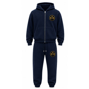 Ensemble de survêtement unisexe noir à capuche 100% coton avec fermeture éclair intégrale et logo MA brodé, vêtements décontractés pour la saison d'automne - Product Image 2