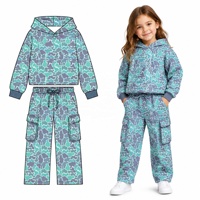 Ensemble de vêtements pour filles avec imprimé camouflage personnalisé, sweat-shirt en molleton français et pantalon large à jambes larges, deux pièces