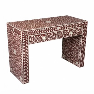 Nueva Mesa de Centro Redonda Geométrica Hecha a Mano con Incrustaciones de Hueso en Blanco y Negro, con Base de Pedestal de Latón, Muebles para Sala de Estar - Product Image 6