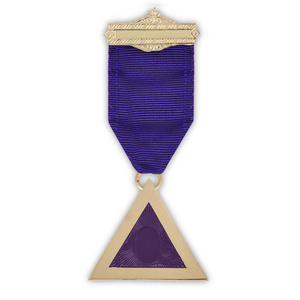 Custom Master of Ceremonies Allied Masonic Degrees Breast Jewel Gold Plated Triangle with <b>Compass</b> G Medal with Red Ribbon - Product Image 2