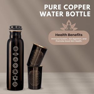 Bouteille d'eau en cuivre 7 Chakras avec ensemble de verres – Purement étanche – 2 verres à eau de 300 ml chacun – Idéale pour offrir - Product Image 6