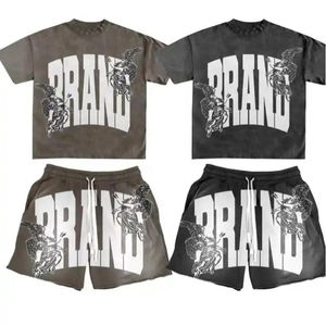 Camisetas y Pantalones Cortos de Algodón Vintage de 260 g/m² para Hombre, Lavado Ácido, Diseño Oversize con Cuello Redondo y Estampado de Personajes, Estilo Casual - Product Image 3