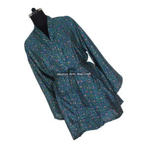 KS012 Kimono Corto de Seda Vintage para Mujer, Estampado Floral Colorido, Estilo Boho, para la Playa, Vacaciones, Salidas - Product Image 1