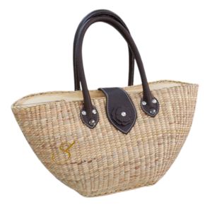 Handmade Water Hyacinth Straw Tote: Leather Handle <b>Summer</b> Bag - Product Image 2