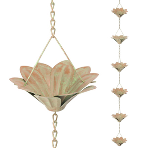 Chaîne de pluie artisanale 12 tasses motif lotus, attrape-pluie métallique réglable de 102 pouces pour gouttières, accessoire décoratif extérieur fonctionnel - Product Image 5