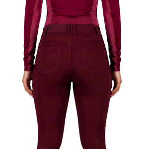 <b>Burgundy</b> Women Equestrian Riding Breeches High Waist Stretch Horse Riding Pants <b>Belt</b> Loop Competition Training Sportswear - Product Image 4