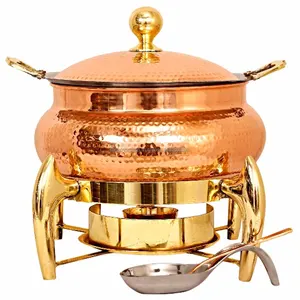 Luxurious Antique Design Copper Chafing Dish With Lid and Brass Stand