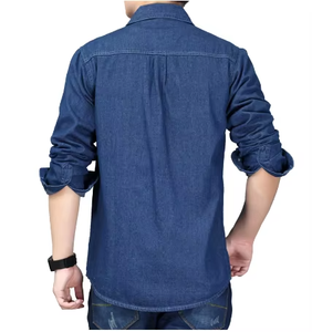 Camisa de Mezclilla para Hombre, Delgada, Lisa, de Manga Larga, 100% Algodón, Estilo Vaquero, Cuello Alto, Transpirable, para Invierno, Servicio OEM/ODM - Product Image 4