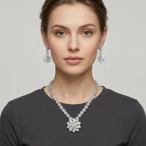 Wholesale CZ Diamond Look Necklace <b>Set</b> for Women Flower Elegant <b>Bridal</b> <b>Jewelry</b> Sparkling Cubic Zirconia Wedding Necklace - Product Image 4