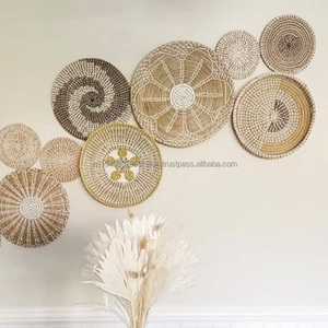 Art mural moderne de luxe en jonc de mer de style Boho paniers suspendus fabricant vietnamien ensemble salon décor à la maison - Product Image 3