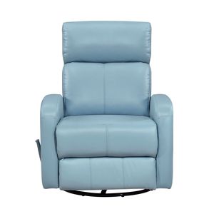 Poltrona Reclinabile in Legno Massello con Movimento Girevole, Rivestimento in Pelle Blu, Arredamento di Lusso per Soggiorno - Product Image 3