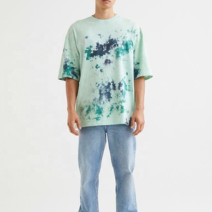 Camiseta de punto oversize para hombre con efecto tie-dye, manga corta, cuello redondo, 100% algodón, informal, ecológica, transpirable, diseño estampado - Product Image 3